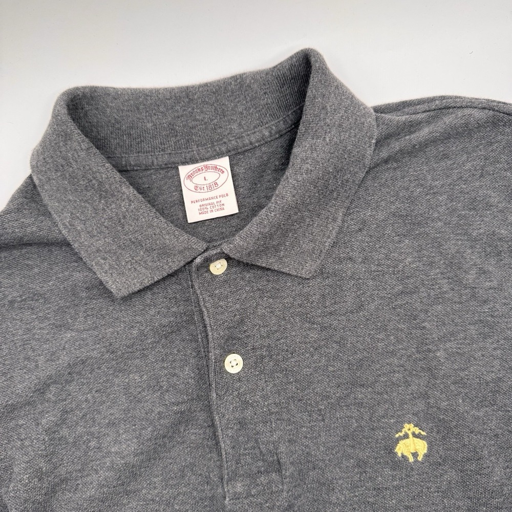 Brooks‎ Brothers Men's Large Dark Gray Performance Polo Original Fit Cotton Polo